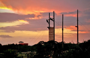 Challenge course at sunset.