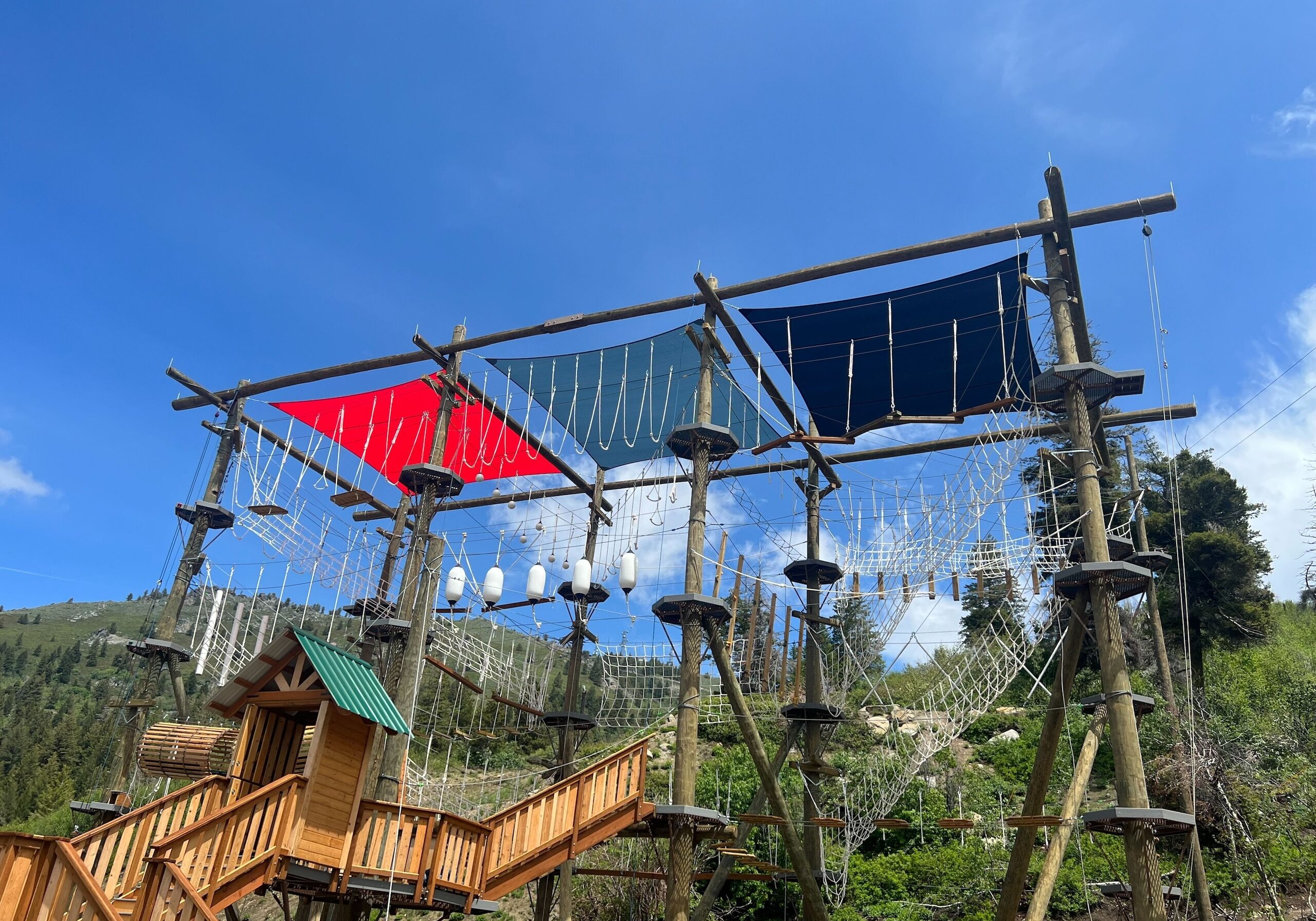 Shade sails on the Bogus Basin Mineshaft Challenge Course