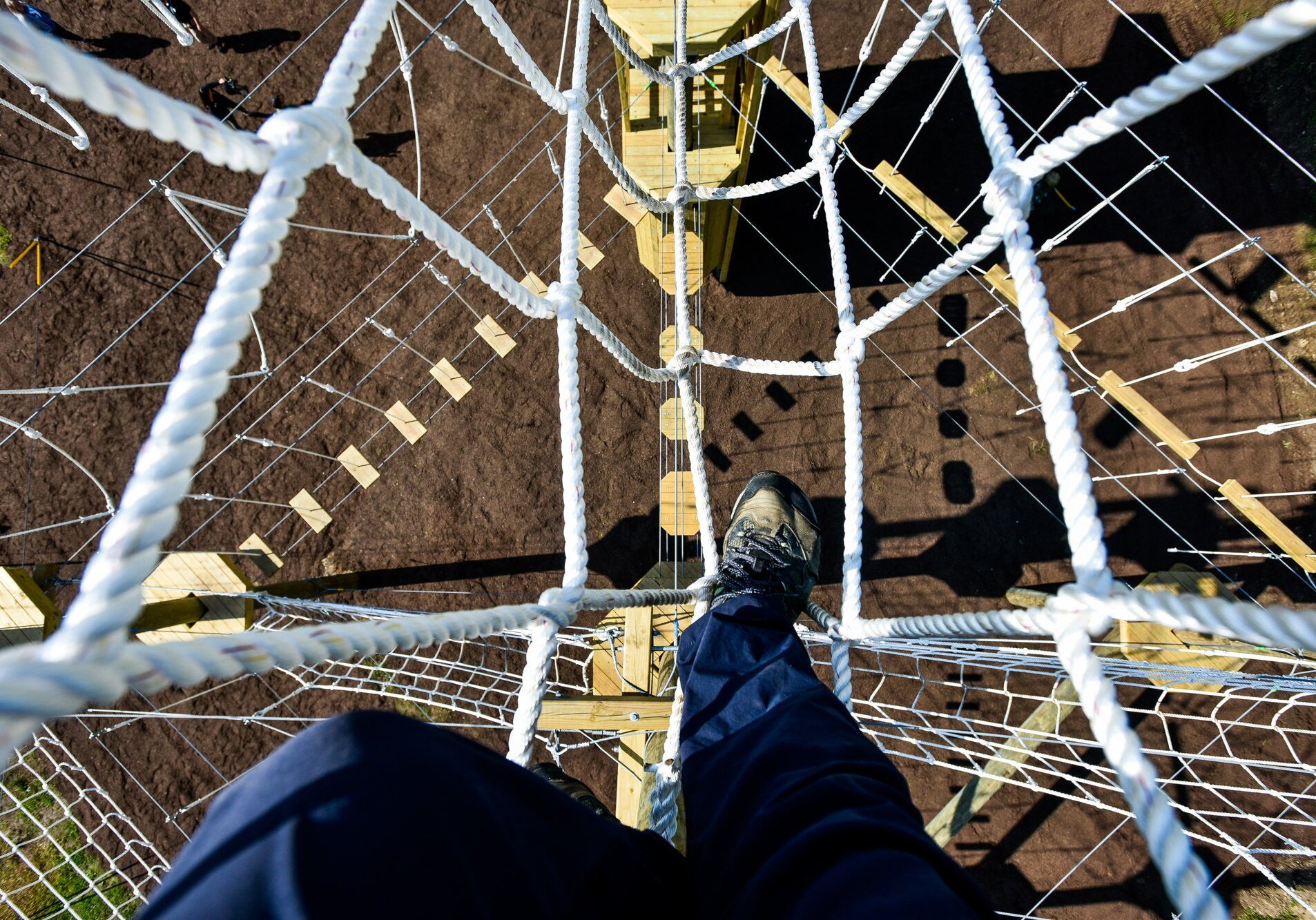 Looking down from course