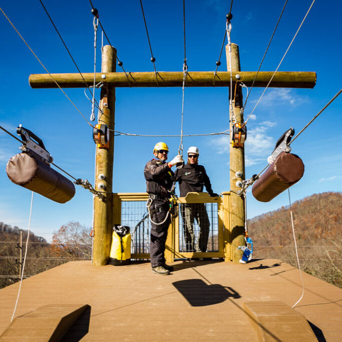 challenge towers training inspecting zip line landing